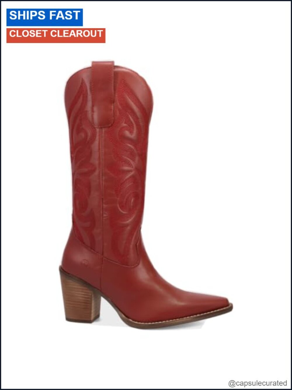 Women's Mid Calf Pull On Western Boots Snip Toe Block Heel Leather